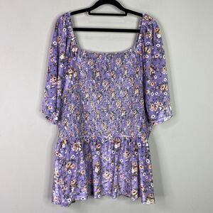 New Hayden Square Neck Smocked Whimsy Goth Velvet Peplum Top Women's Size 2X